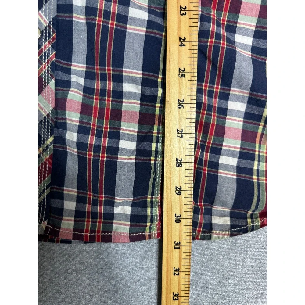 True Religion Western Shirt Mens XXXL Blue Red Plaid Pearl Snap Stitch